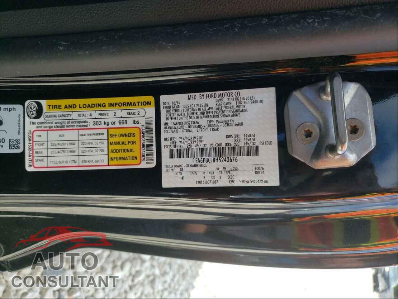 FORD MUSTANG 2017 - 1FA6P8CF8H5243676