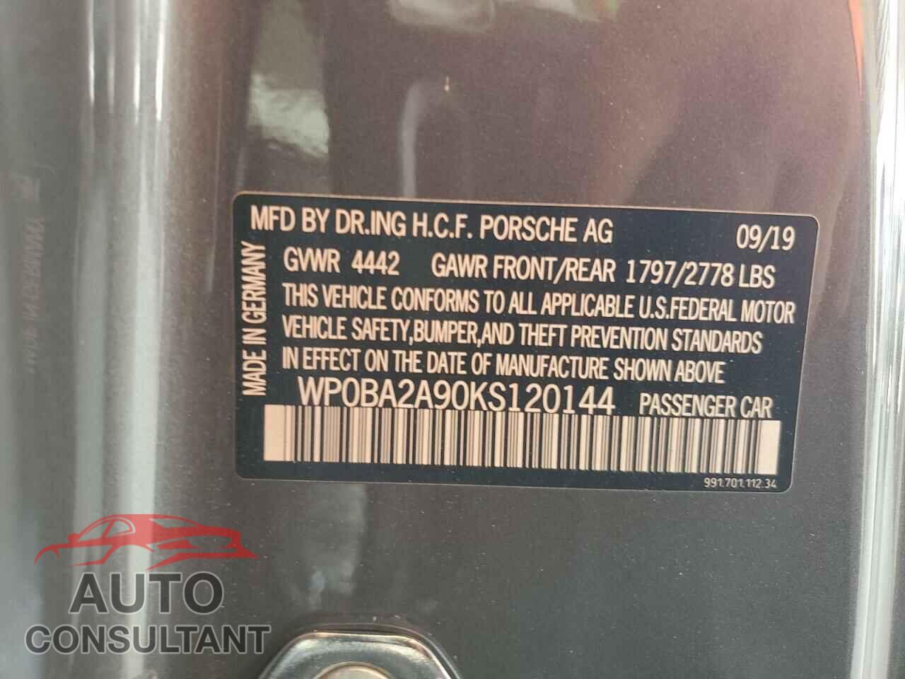 PORSCHE 911 2019 - WP0BA2A90KS120144
