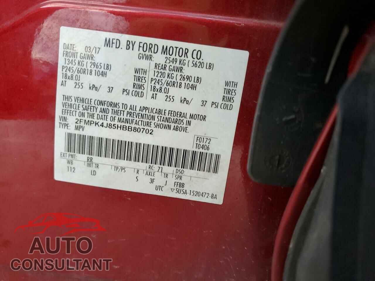 FORD EDGE 2017 - 2FMPK4J85HBB80702