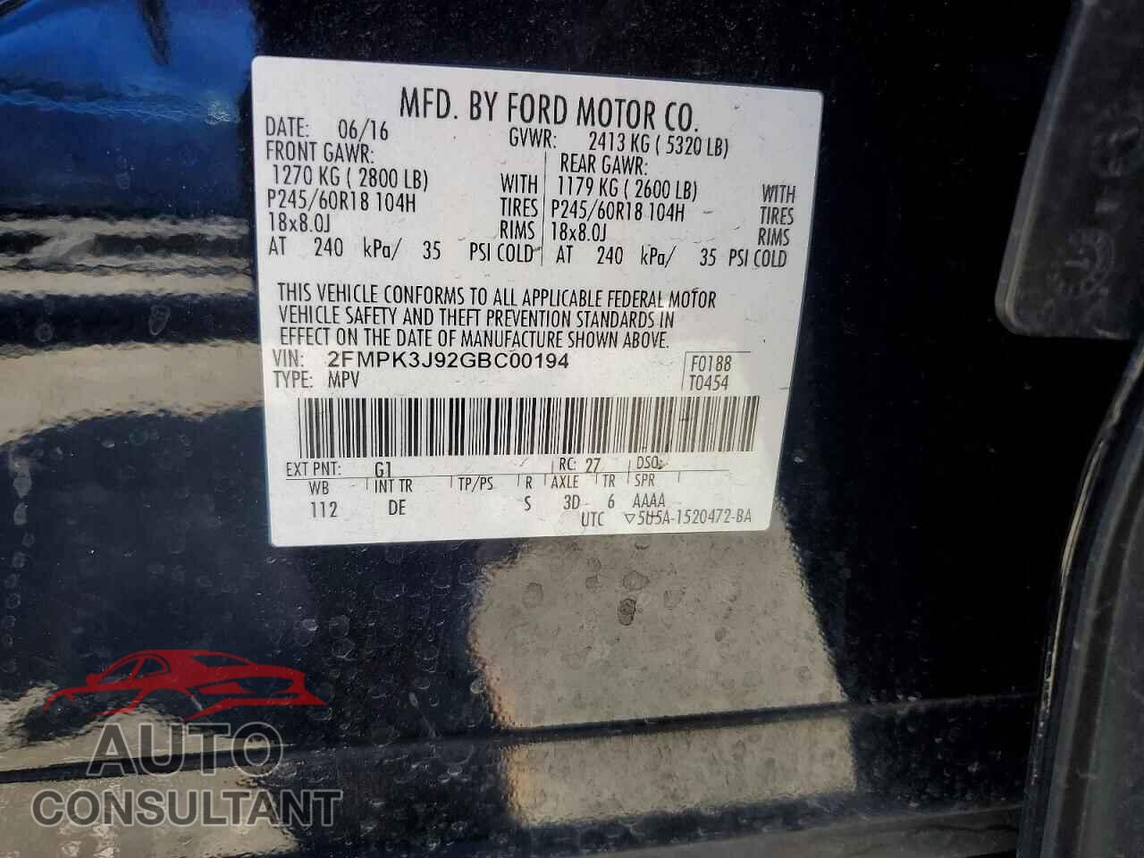 FORD EDGE 2016 - 2FMPK3J92GBC00194