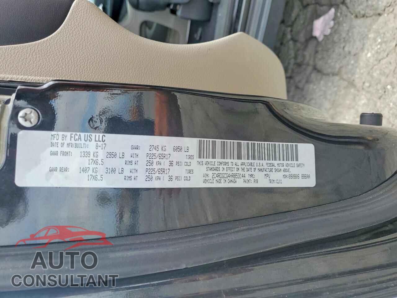 DODGE CARAVAN 2017 - 2C4RDGCG4HR853144
