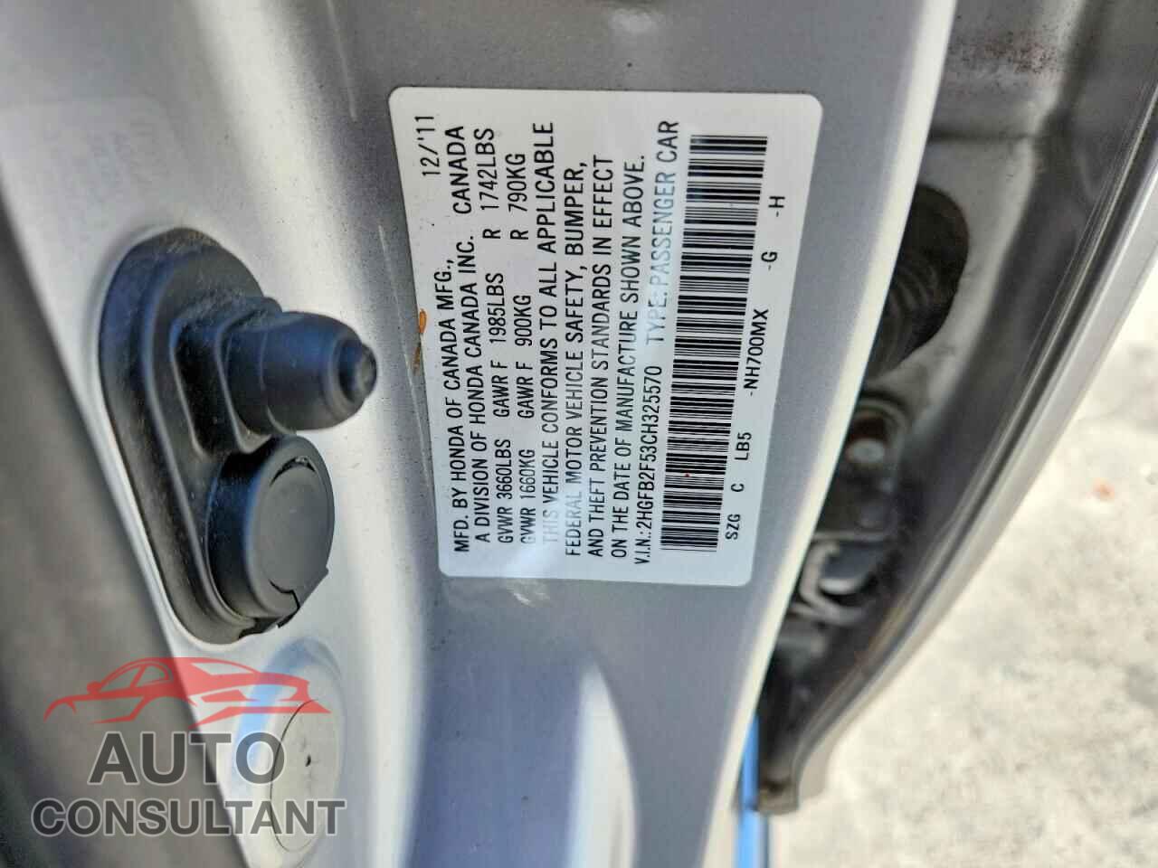HONDA CIVIC 2012 - 2HGFB2F53CH325570