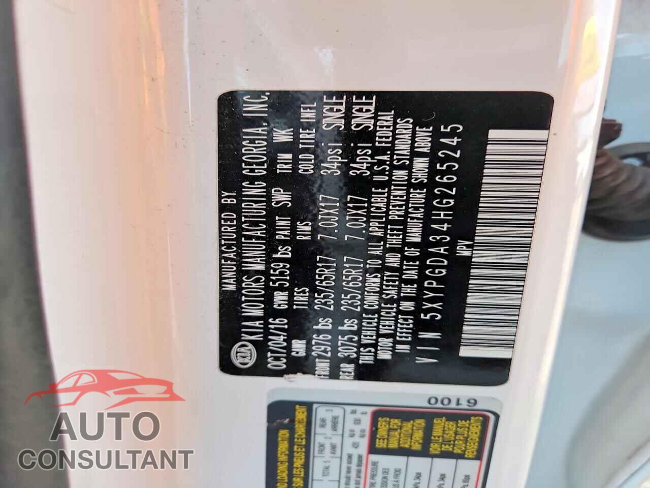 KIA SORENTO 2017 - 5XYPGDA34HG265245