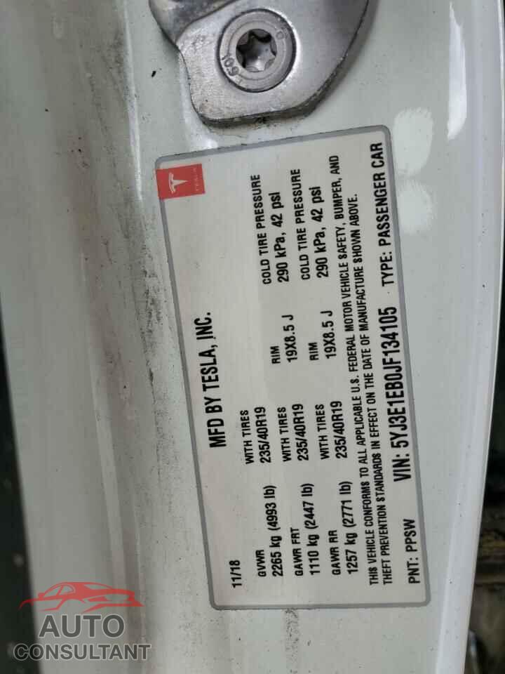 TESLA MODEL 3 2018 - 5YJ3E1EB0JF134105