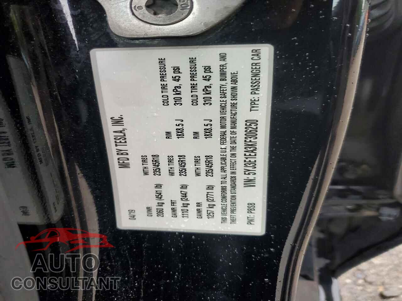 TESLA MODEL 3 2019 - 5YJ3E1EA3KF306250