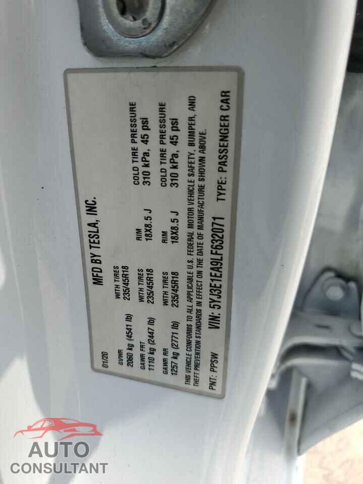 TESLA MODEL 3 2020 - 5YJ3E1EA9LF632071