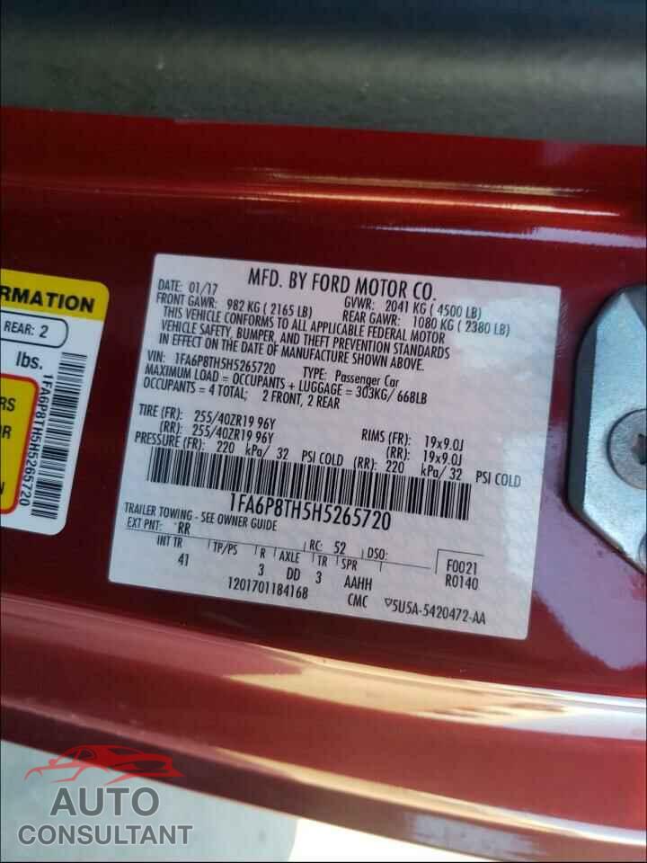 FORD MUSTANG 2017 - 1FA6P8TH5H5265720