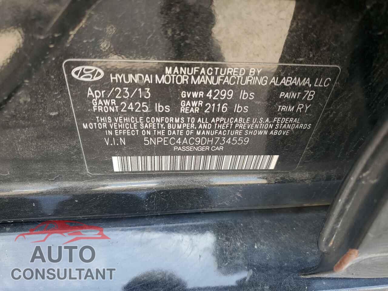 HYUNDAI SONATA 2013 - 5NPEC4AC9DH734559