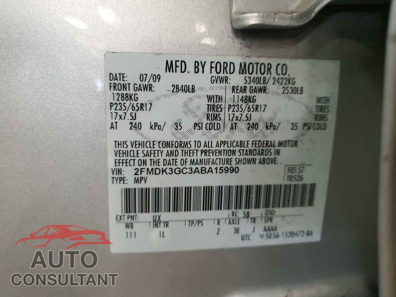 FORD EDGE 2010 - 2FMDK3GC3ABA15990