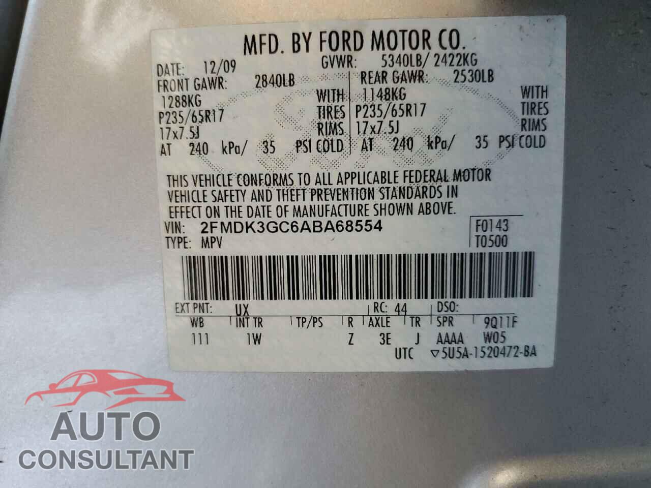 FORD EDGE 2010 - 2FMDK3GC6ABA68554