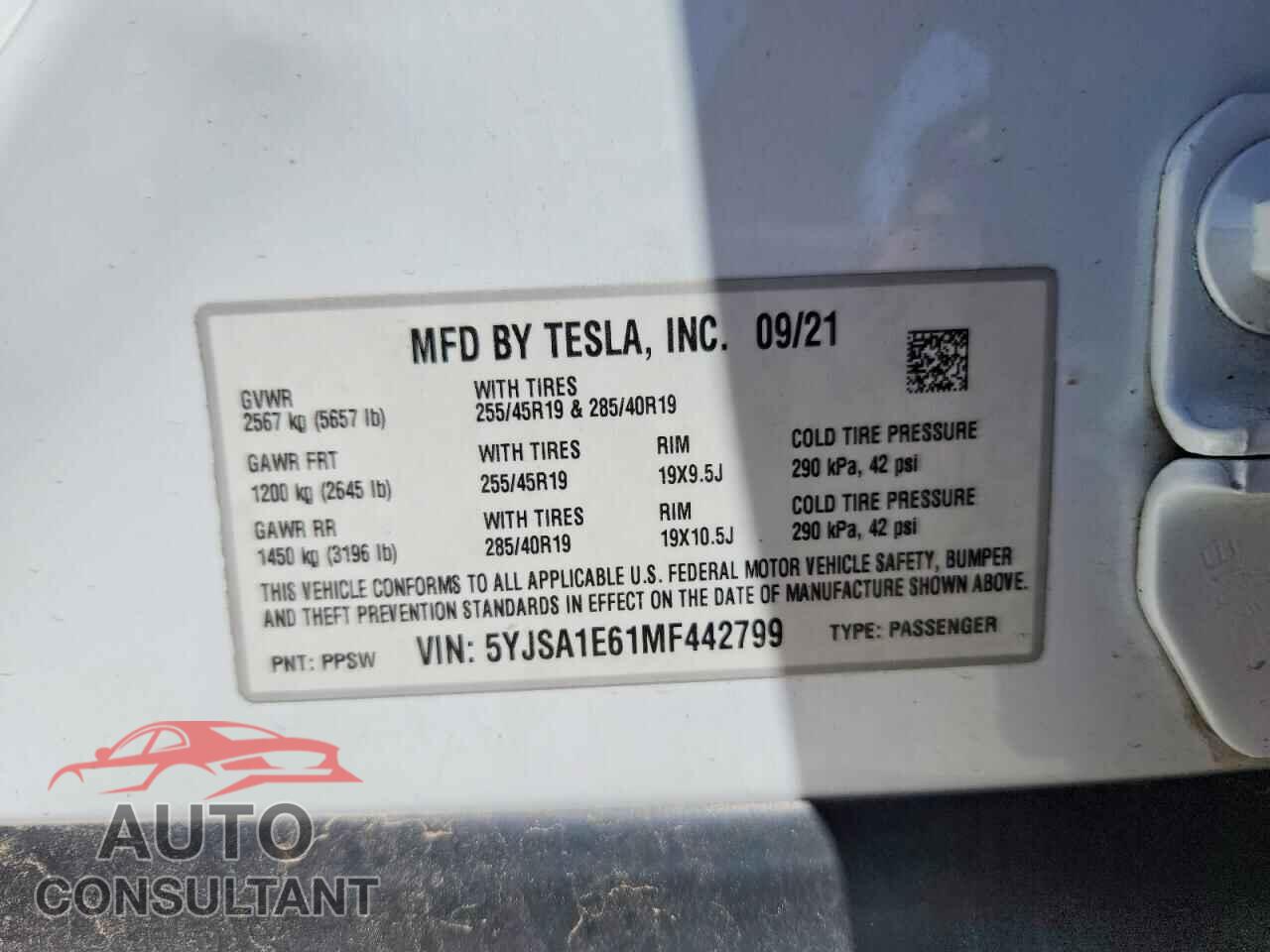 TESLA MODEL S 2021 - 5YJSA1E61MF442799