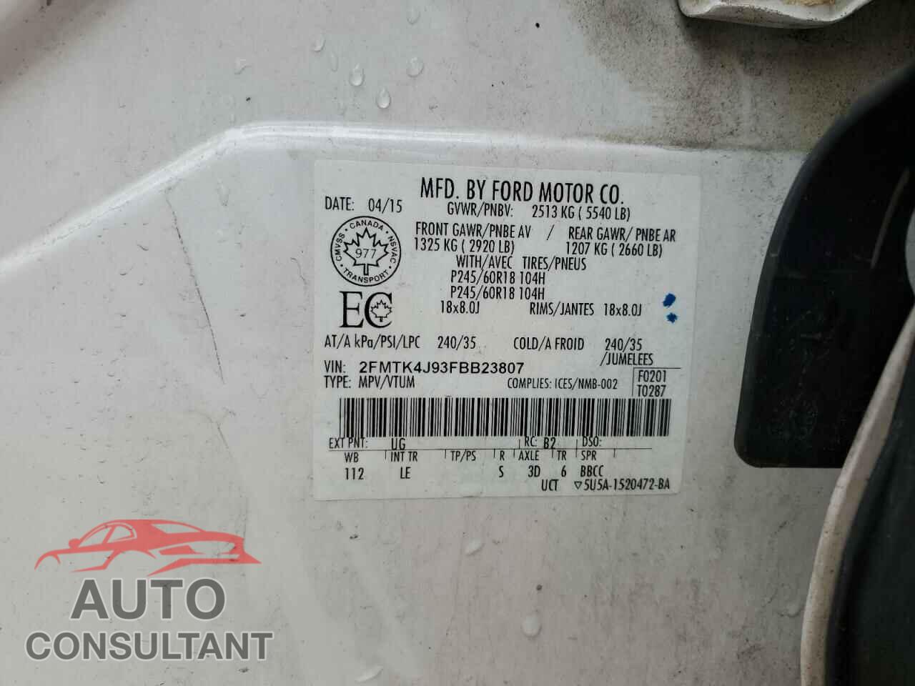 FORD EDGE 2015 - 2FMTK4J93FBB23807