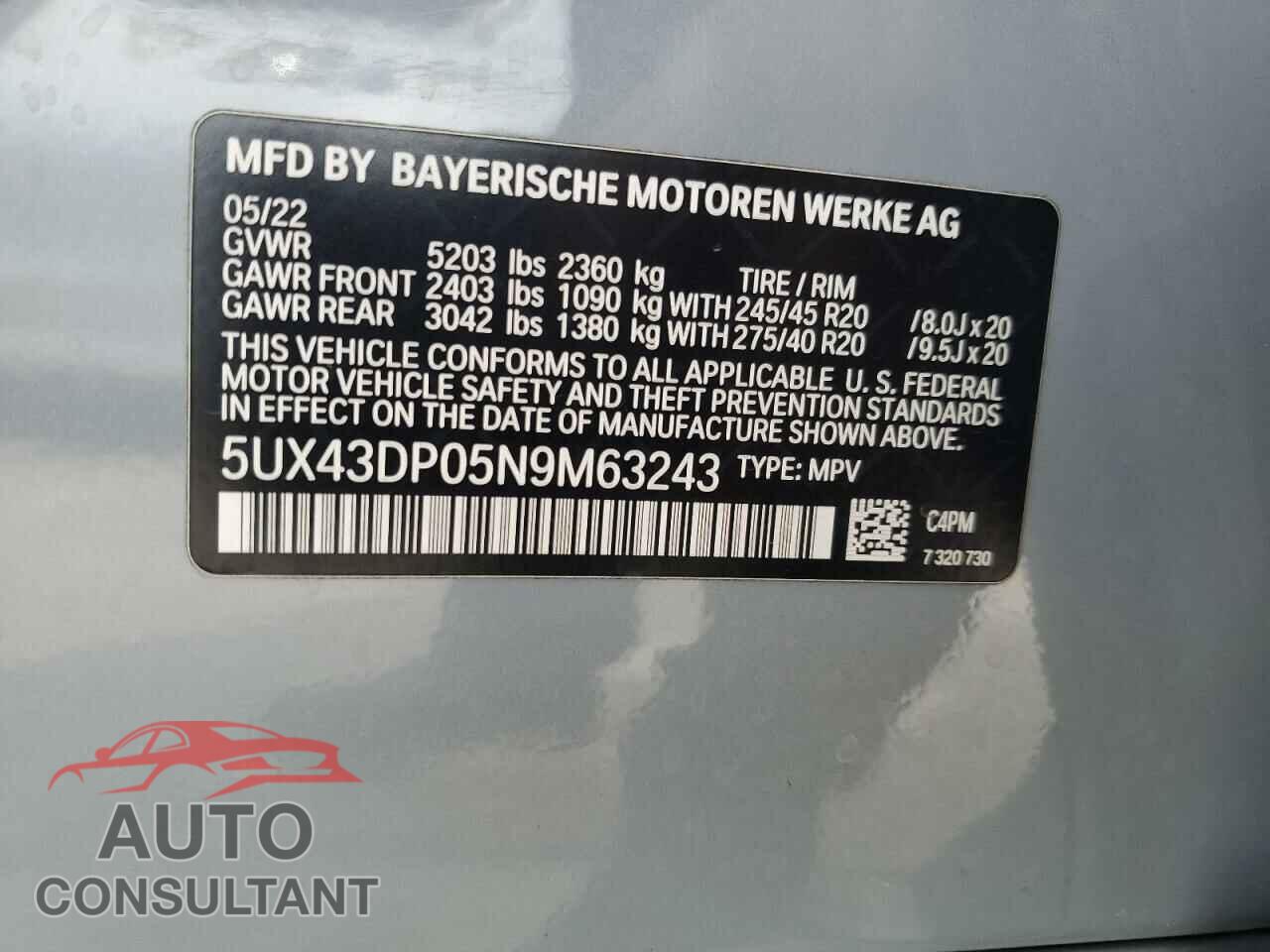 BMW X3 2022 - 5UX43DP05N9M63243