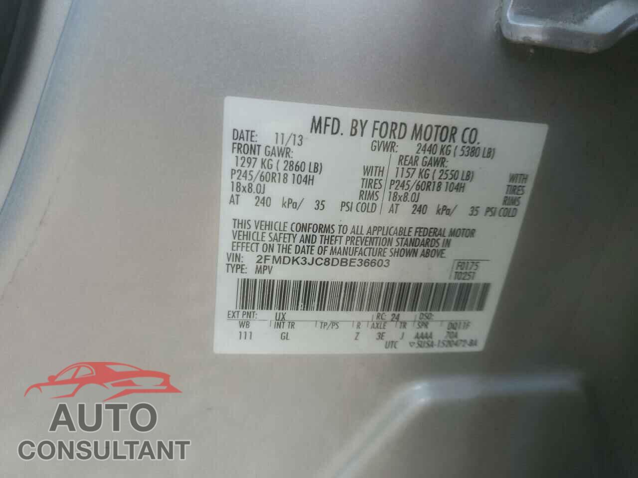 FORD EDGE 2013 - 2FMDK3JC8DBE36603