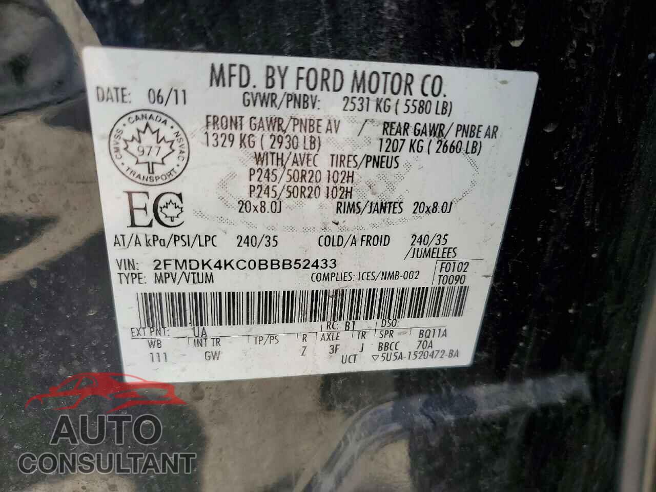 FORD EDGE 2011 - 2FMDK4KC0BBB52433