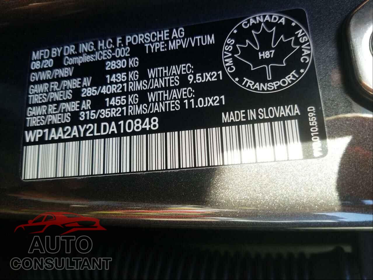 PORSCHE CAYENNE 2020 - WP1AA2AY2LDA10848