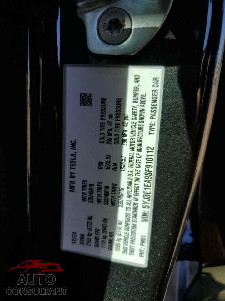 TESLA MODEL 3 2025 - 5YJ3E1EA9SF910112