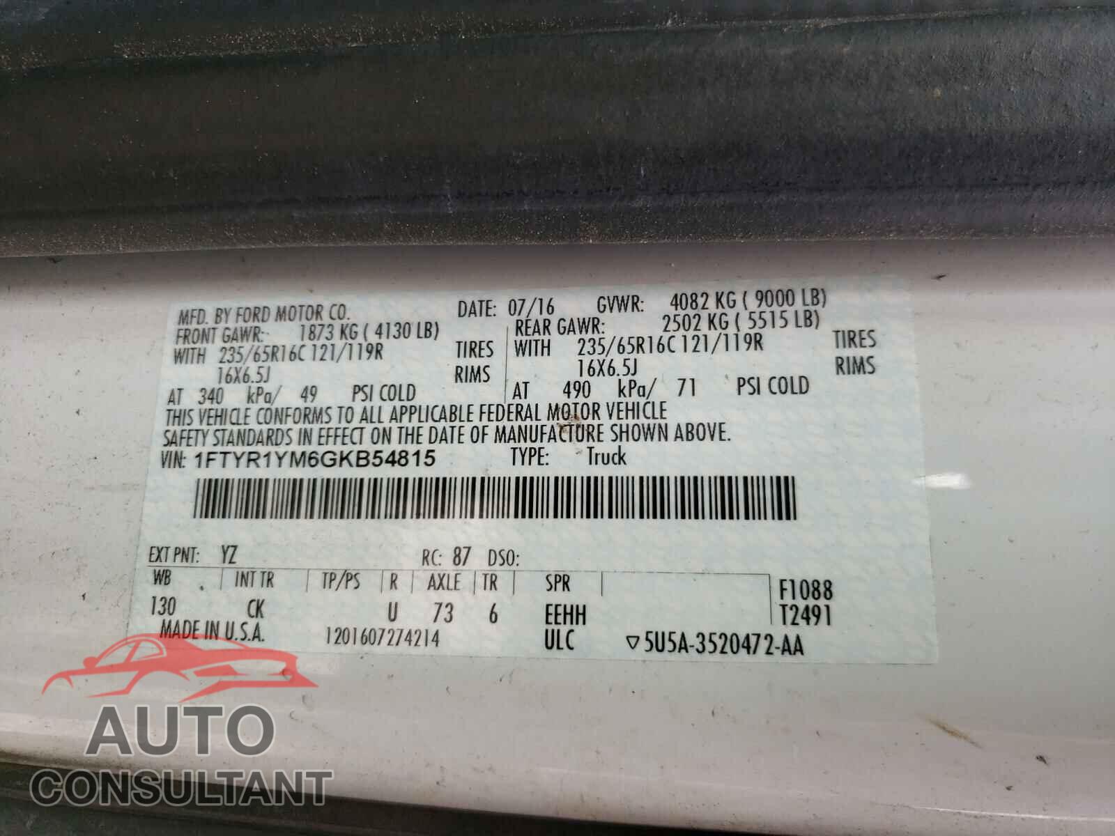 FORD TRANSIT CO 2016 - 1FTYR1YM6GKB54815