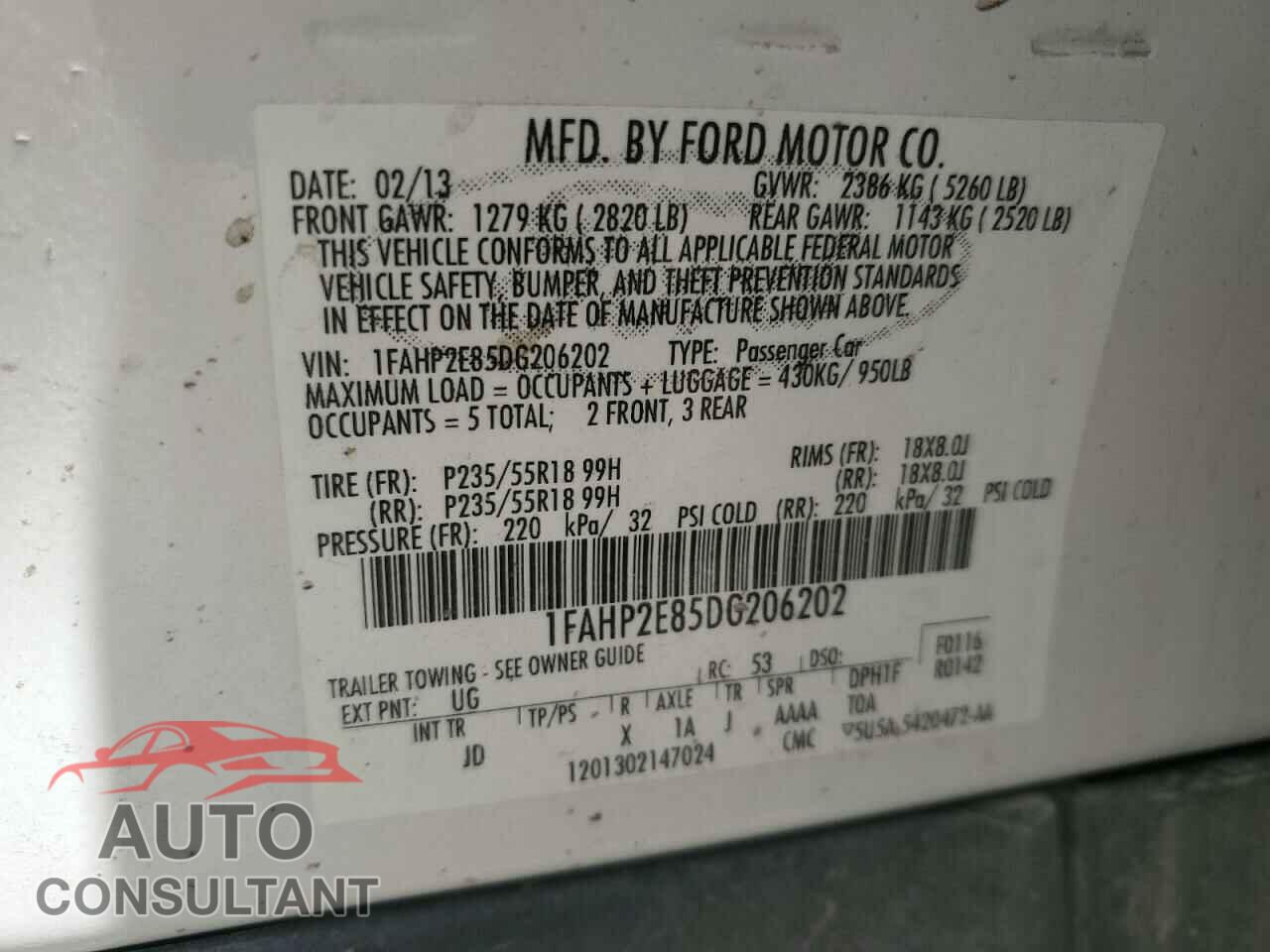 FORD TAURUS 2013 - 1FAHP2E85DG206202