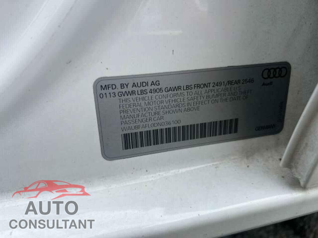 AUDI A4 2013 - WAUBFAFL0DN036100
