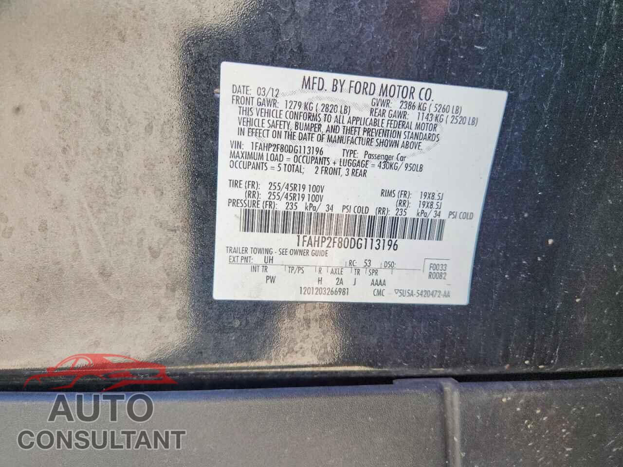 FORD TAURUS 2013 - 1FAHP2F80DG113196