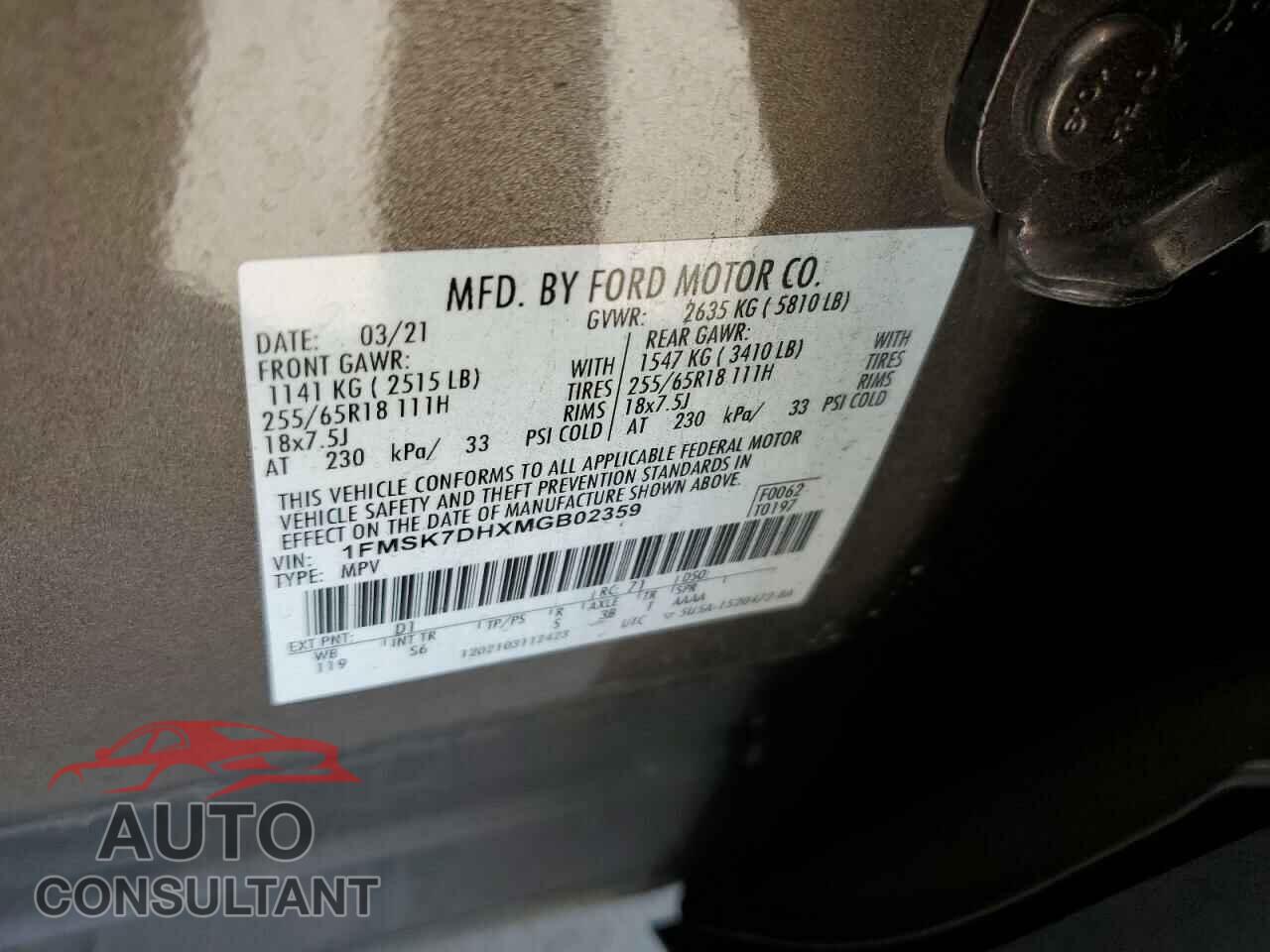 FORD EXPLORER 2021 - 1FMSK7DHXMGB02359