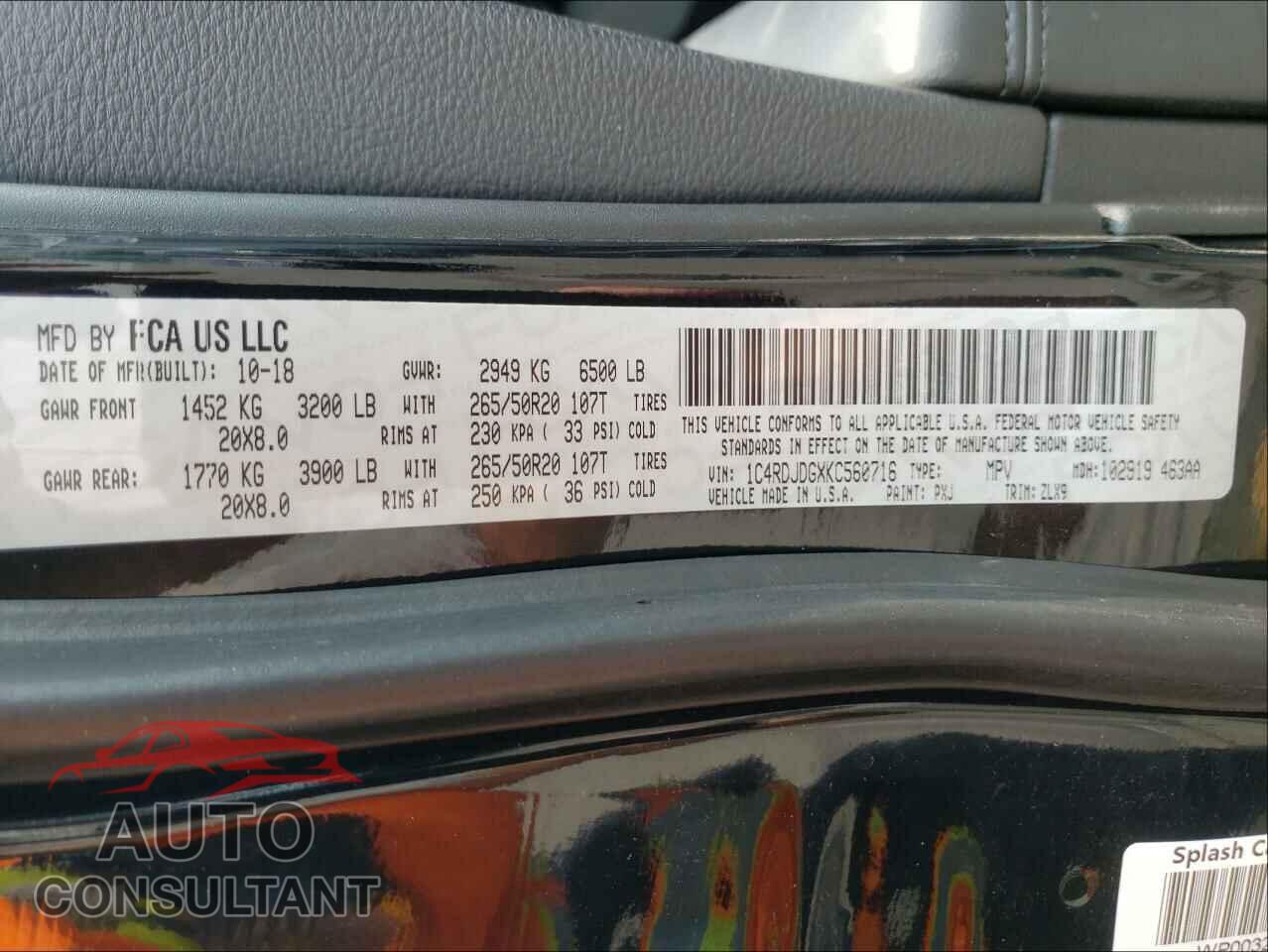 DODGE DURANGO 2019 - 1C4RDJDGXKC560716