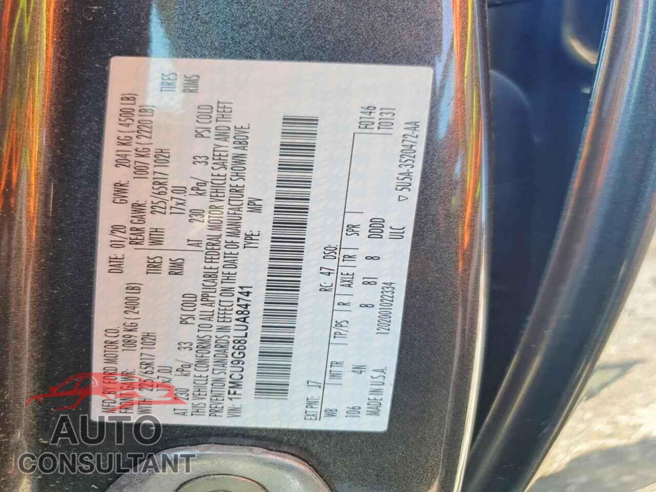 FORD ESCAPE 2020 - 1FMCU9G68LUA84741