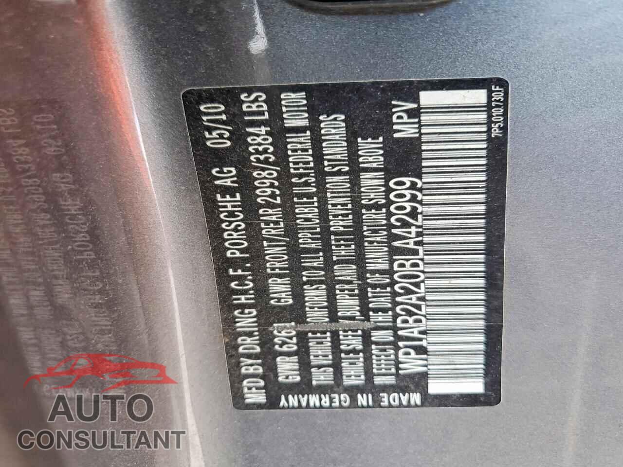 PORSCHE CAYENNE 2011 - WP1AB2A20BLA42999