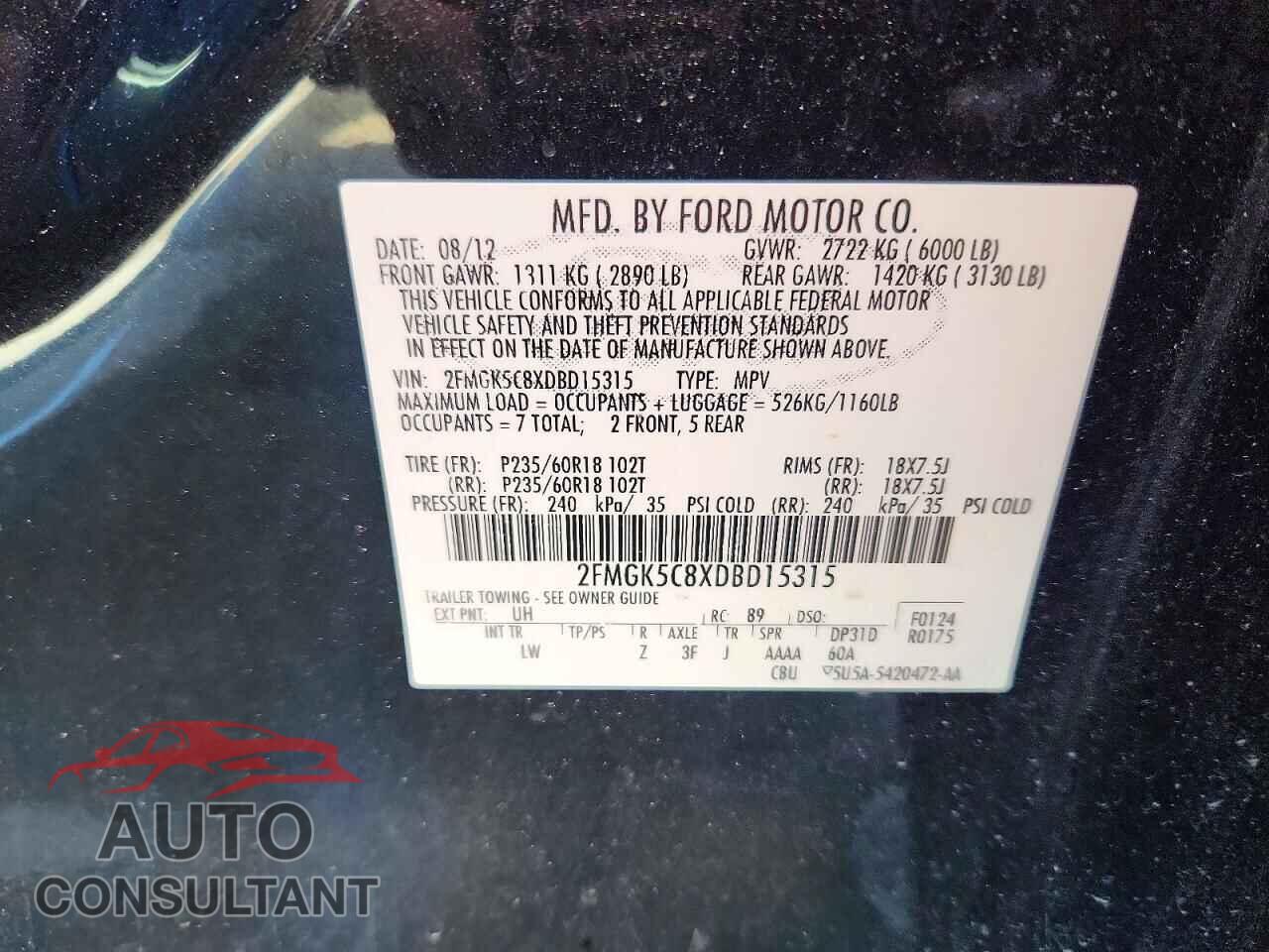 FORD FLEX 2013 - 2FMGK5C8XDBD15315