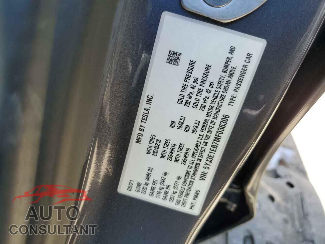 TESLA MODEL 3 2021 - 5YJ3E1EB7MF036306