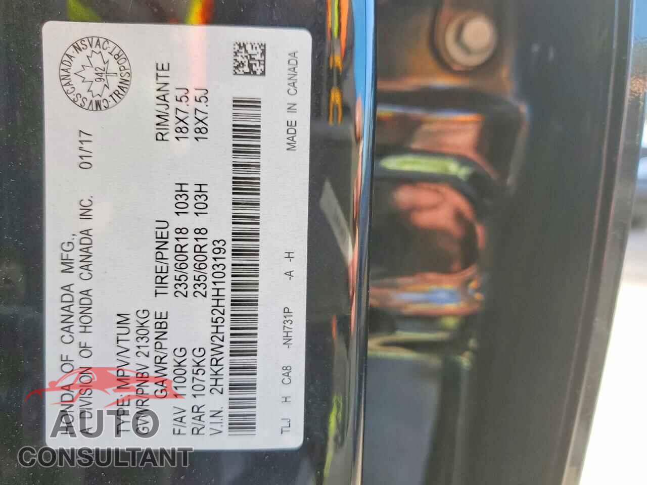 HONDA CRV 2017 - 2HKRW2H52HH103193