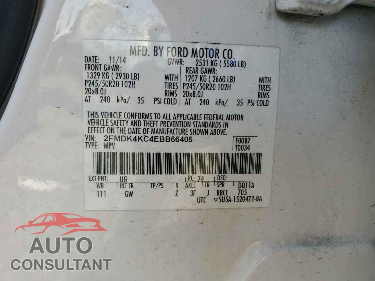 FORD EDGE 2014 - 2FMDK4KC4EBB66405