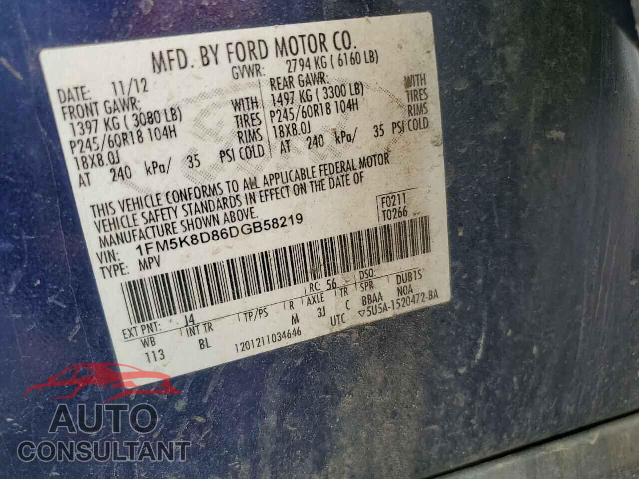 FORD EXPLORER 2013 - 1FM5K8D86DGB58219
