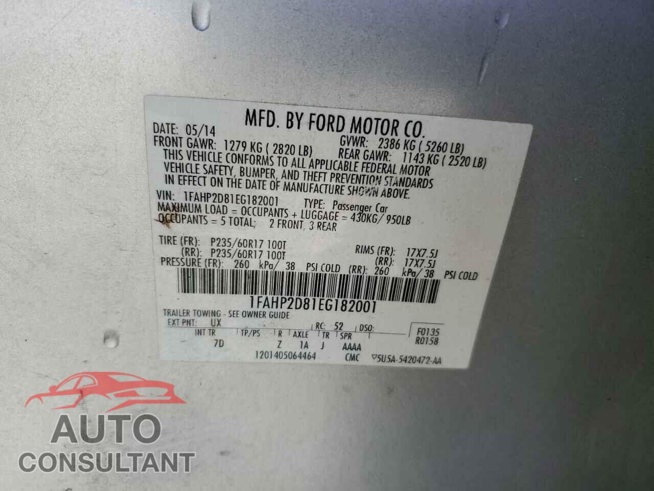 FORD TAURUS 2014 - 1FAHP2D81EG182001