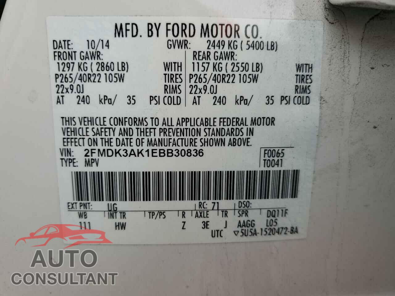 FORD EDGE 2014 - 2FMDK3AK1EBB30836