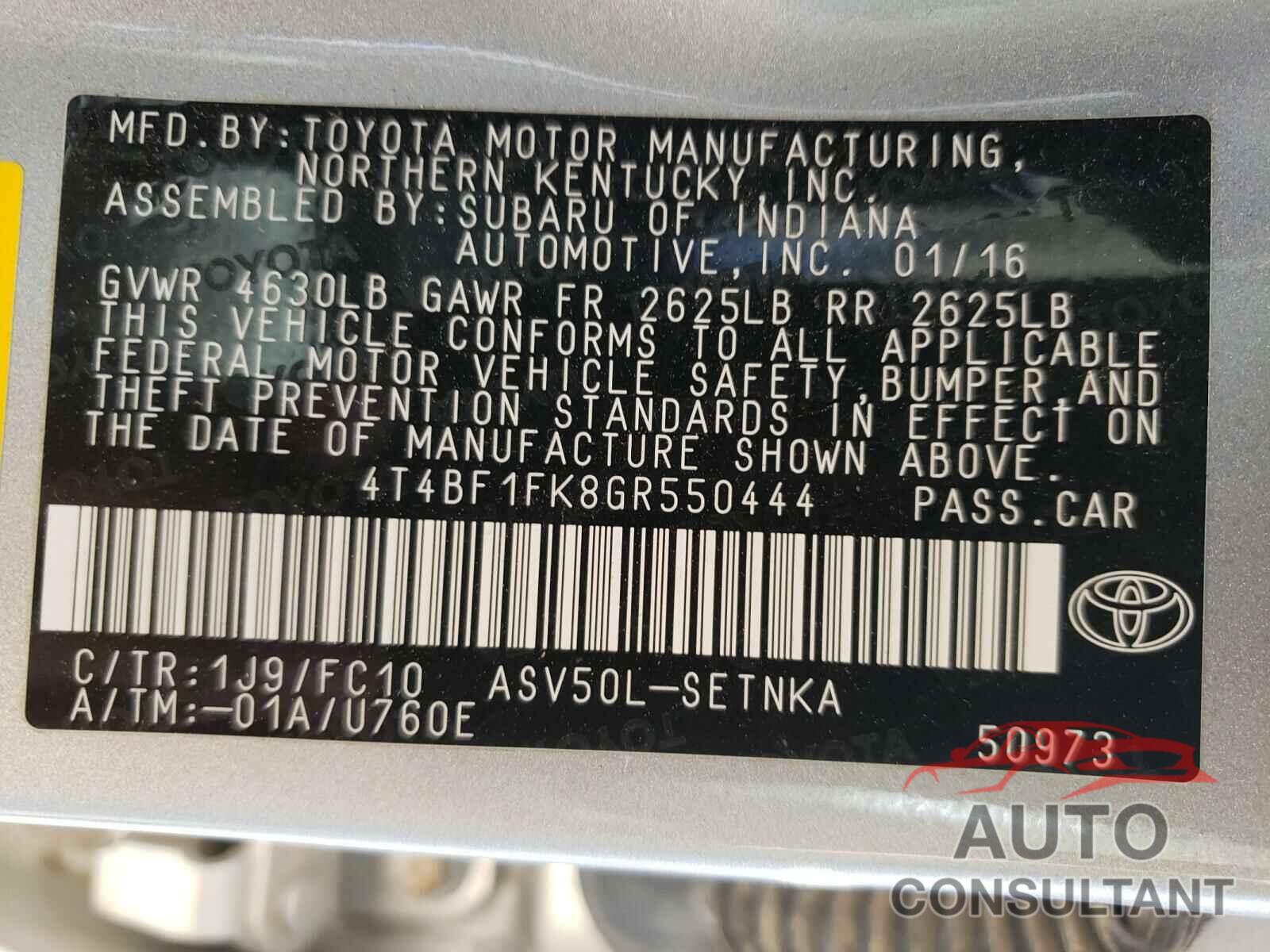 TOYOTA CAMRY 2016 - 4T4BF1FK8GR550444