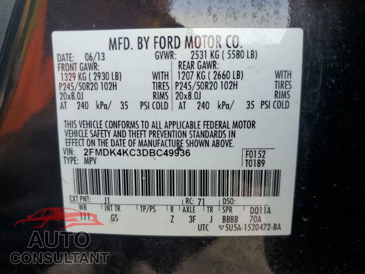 FORD EDGE 2013 - 2FMDK4KC3DBC49936