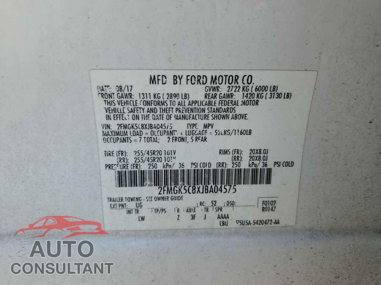 FORD FLEX 2018 - 2FMGK5C8XJBA04575