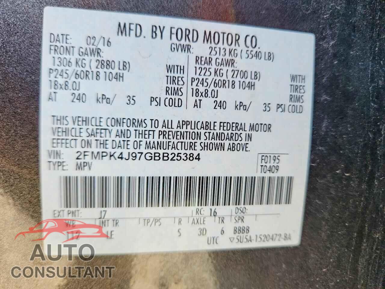 FORD EDGE 2016 - 2FMPK4J97GBB25384
