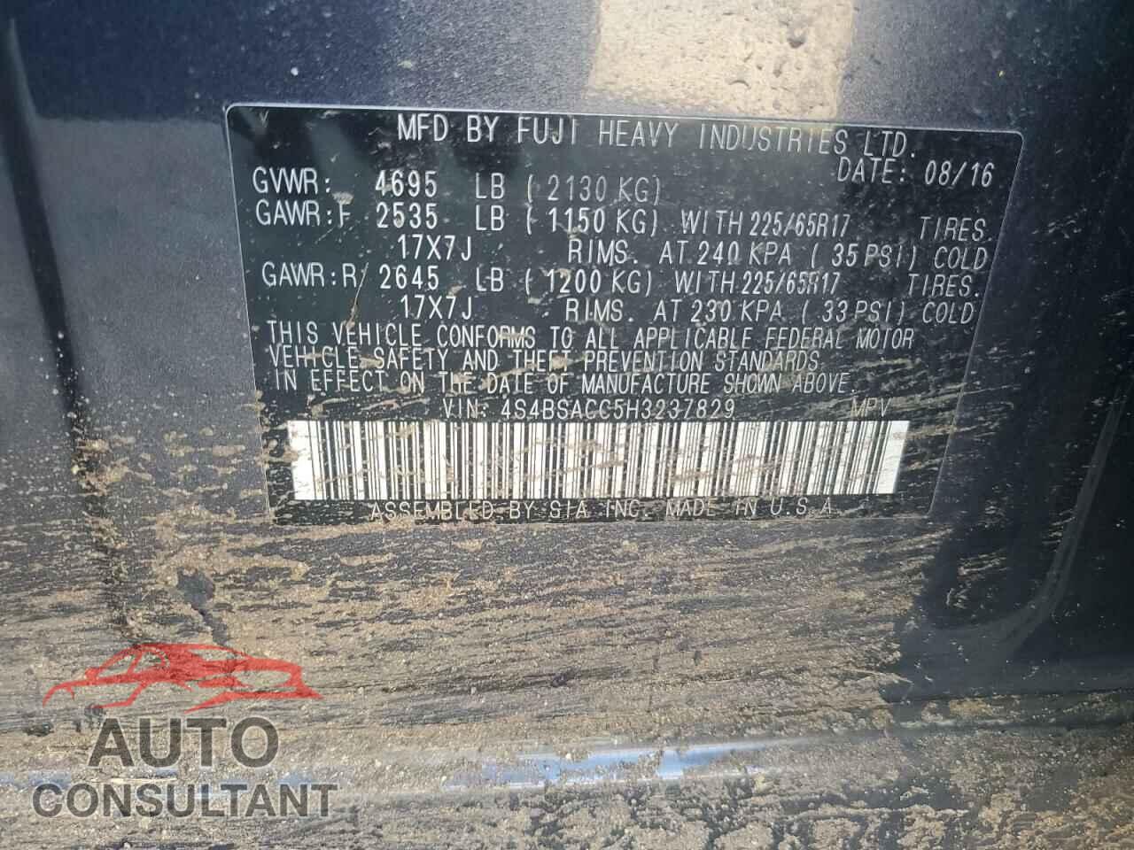 SUBARU OUTBACK 2017 - 4S4BSACC5H3237829