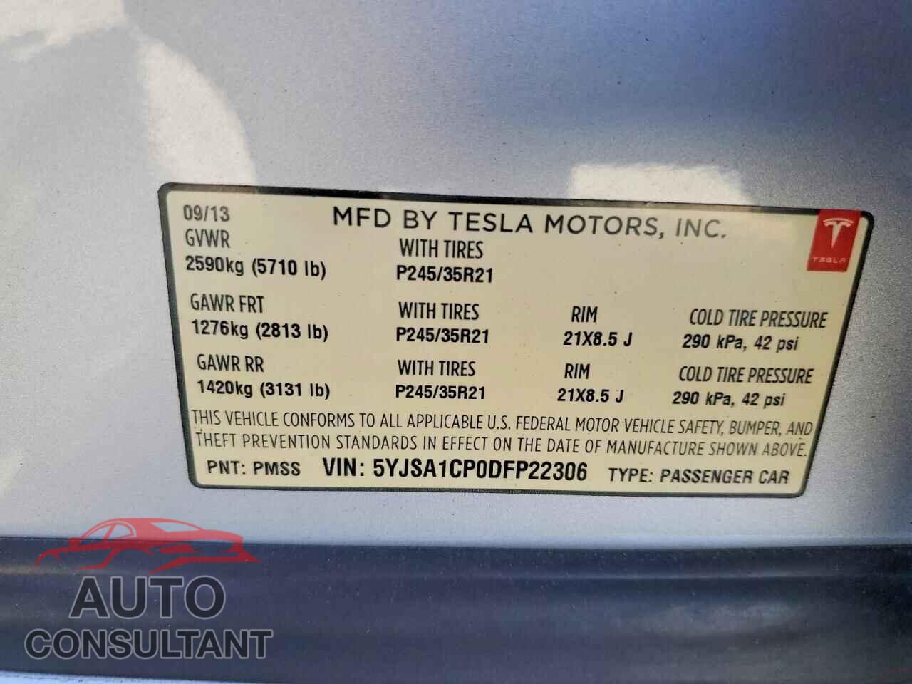 TESLA MODEL S 2013 - 5YJSA1CP0DFP22306