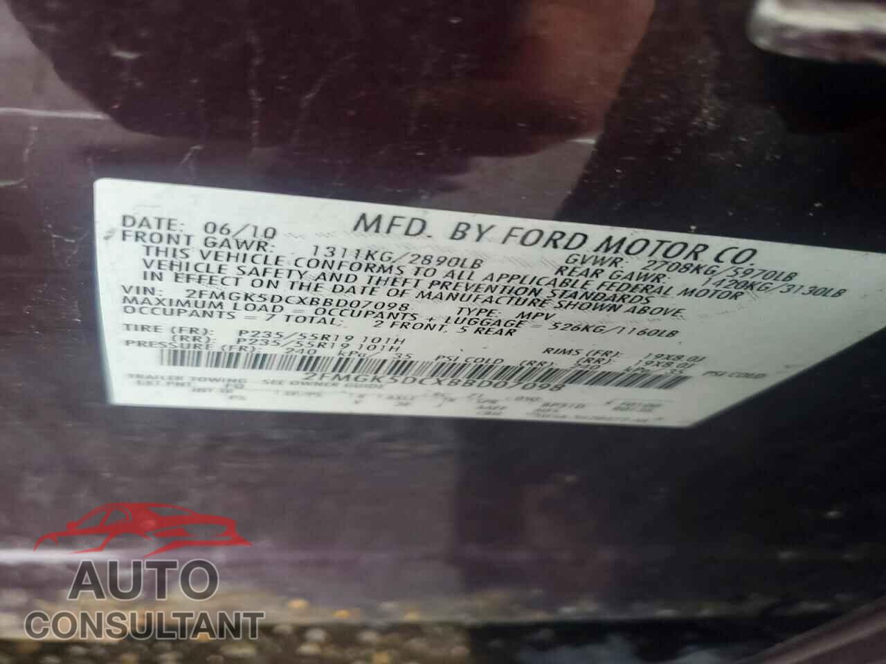 FORD FLEX 2011 - 2FMGK5DCXBBD07098