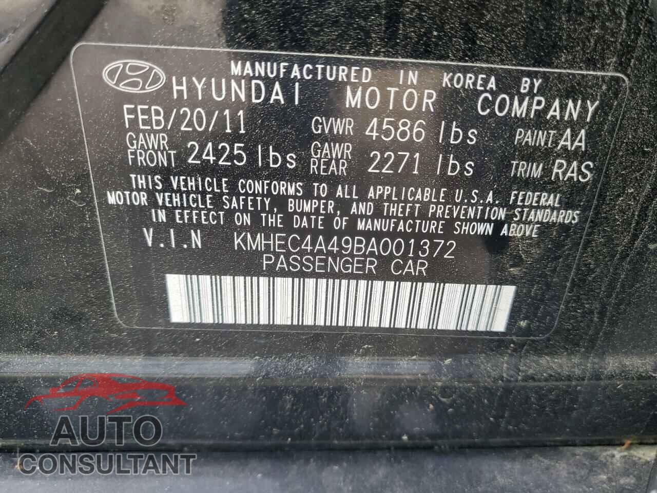 HYUNDAI SONATA 2011 - KMHEC4A49BA001372