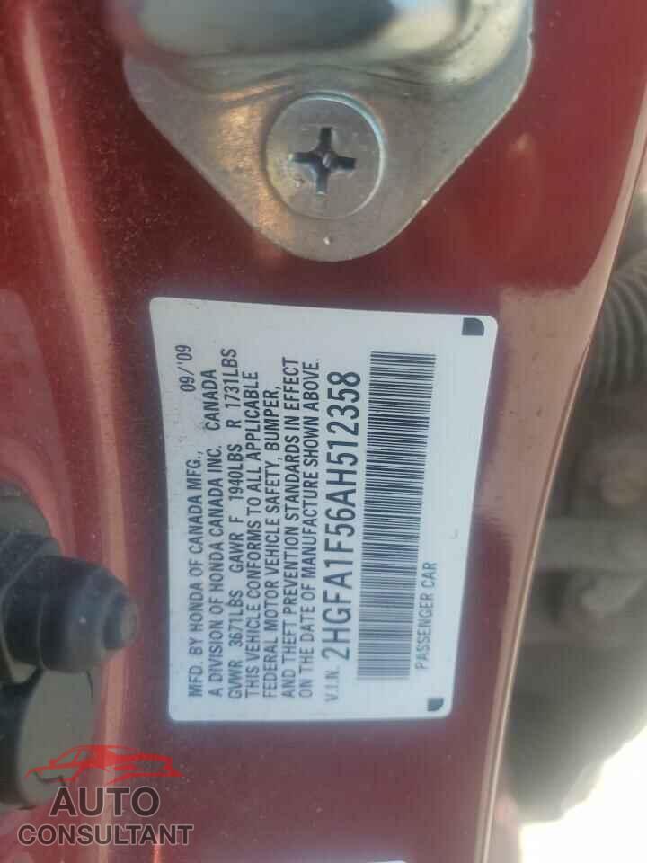 HONDA CIVIC 2010 - 2HGFA1F56AH512358
