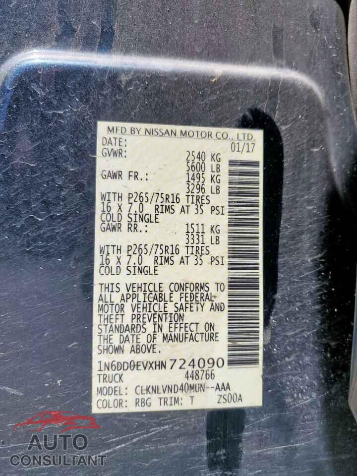 NISSAN FRONTIER 2017 - 1N6DD0EVXHN724090