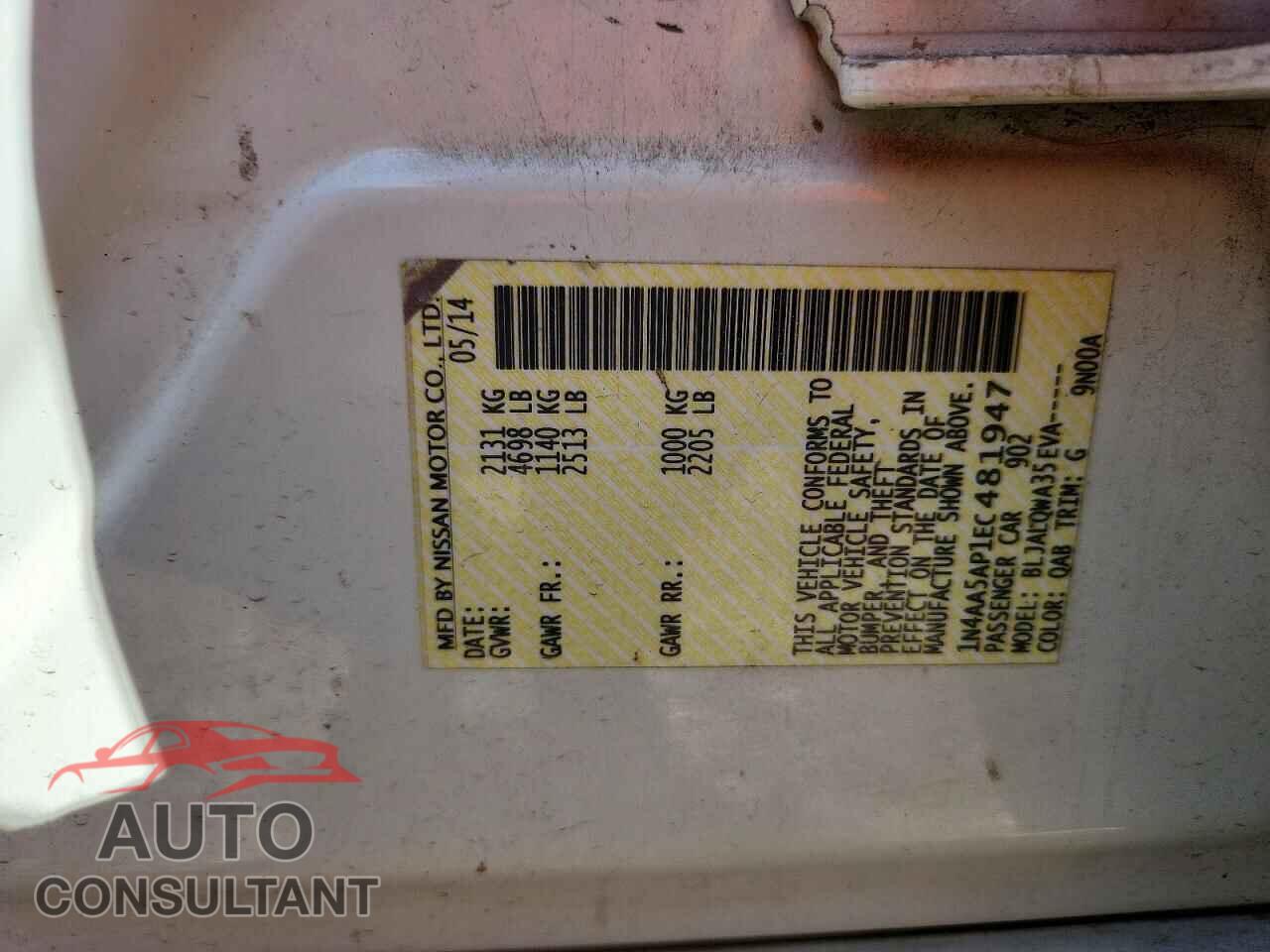 NISSAN MAXIMA 2014 - 1N4AA5AP1EC481947