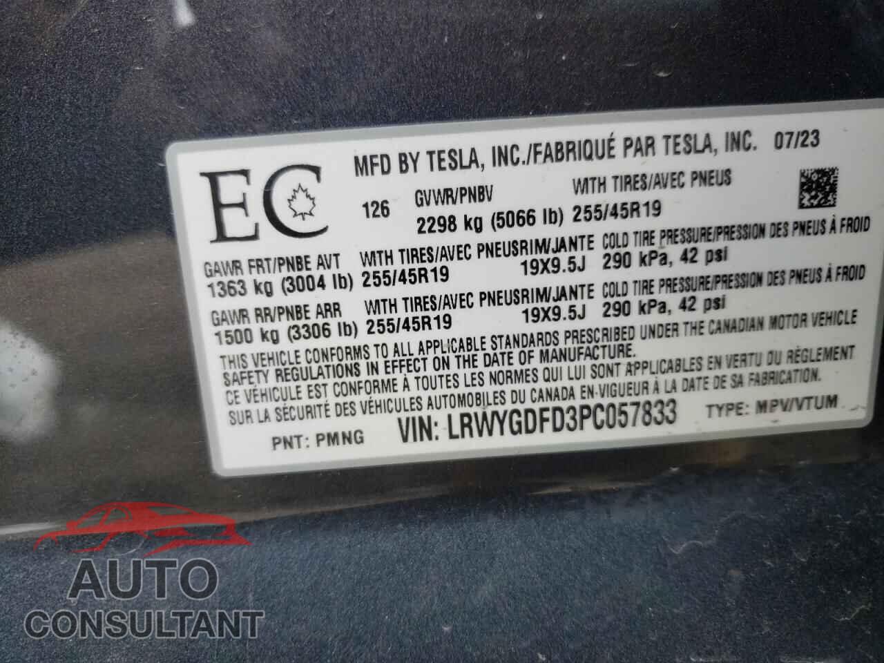 TESLA MODEL Y 2023 - LRWYGDFD3PC057833