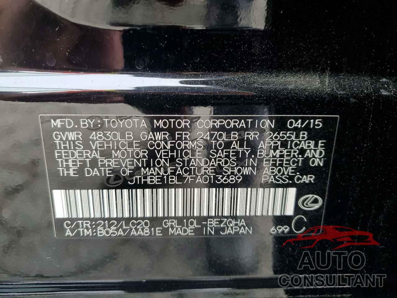 LEXUS GS350 2015 - JTHBE1BL7FA013689