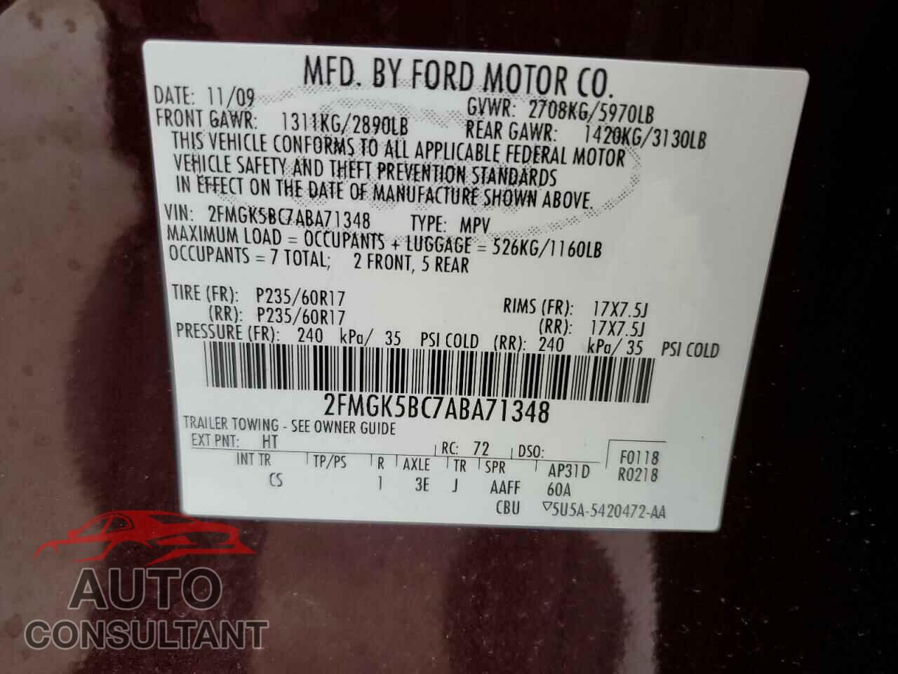 FORD FLEX 2010 - 2FMGK5BC7ABA71348
